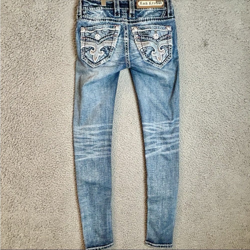 Rock Revival Light Blue Skinny Jeans with Embellished Pockets